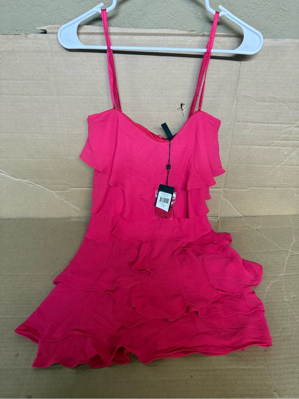 BCBGMaxAzria Hot Pink Ruffle Tiered Mini Dress